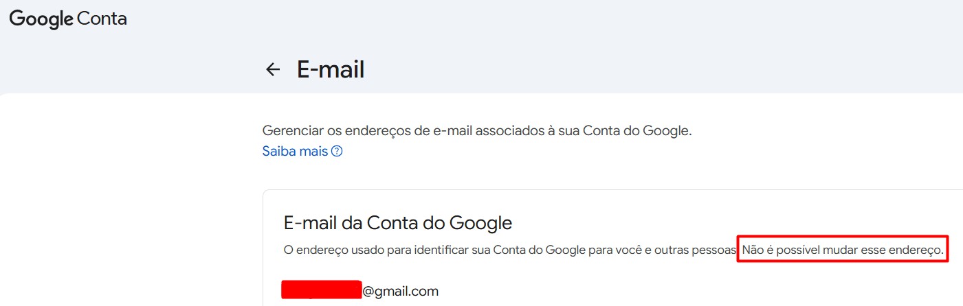 Alterar endereço do Gmail